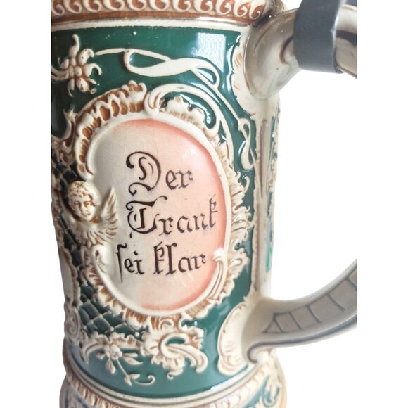 Antique Ceramic German Beer Stein Jakob Goldschmidt 1807 Hand-Painted Pewter Lid - Picture 6 of 16